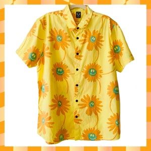 NWOT Neff Happy face flower button down shirt